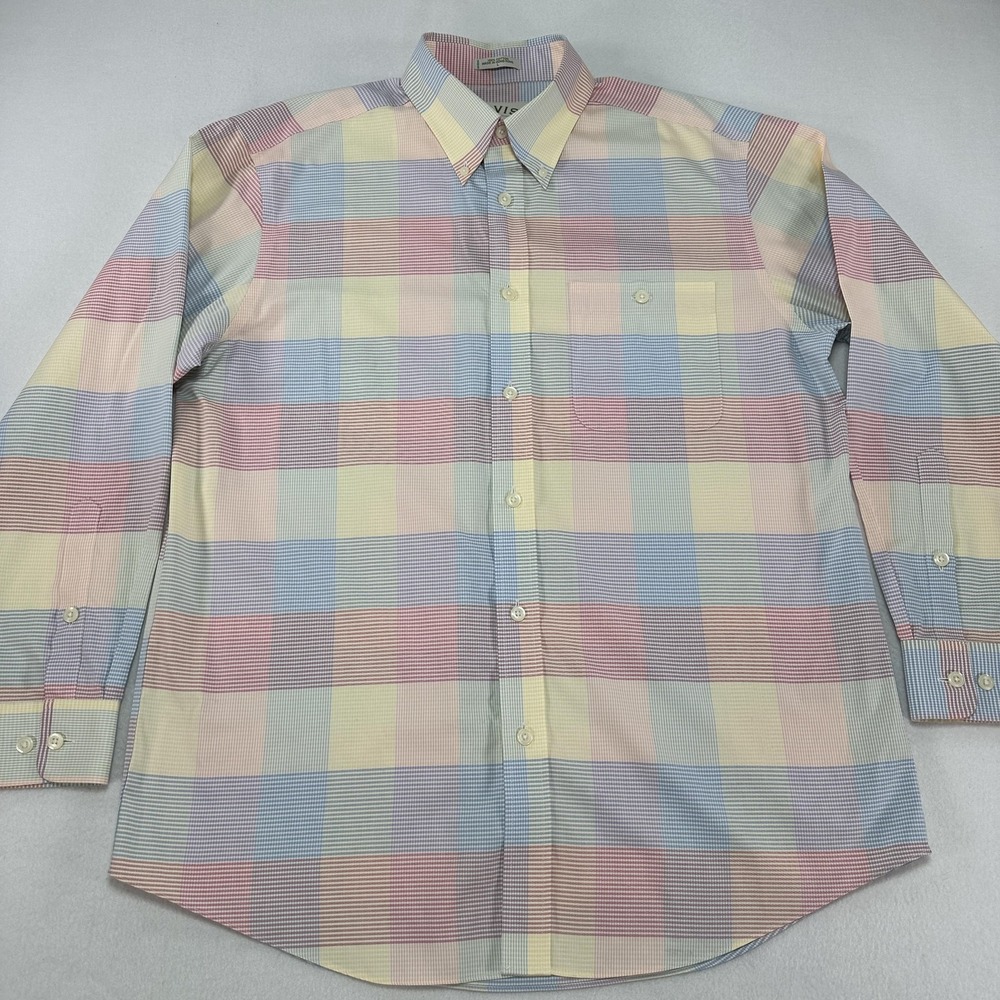 Vintage Orvis Shirt Mens Large Multicolor Pastel Plaid Long Sleeve Button Down